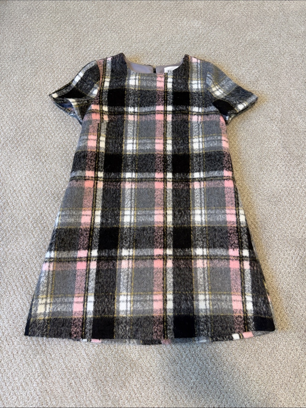 Line & Dot Pink, Gray & Black Plaid Short-Sleeve A-Line Dress